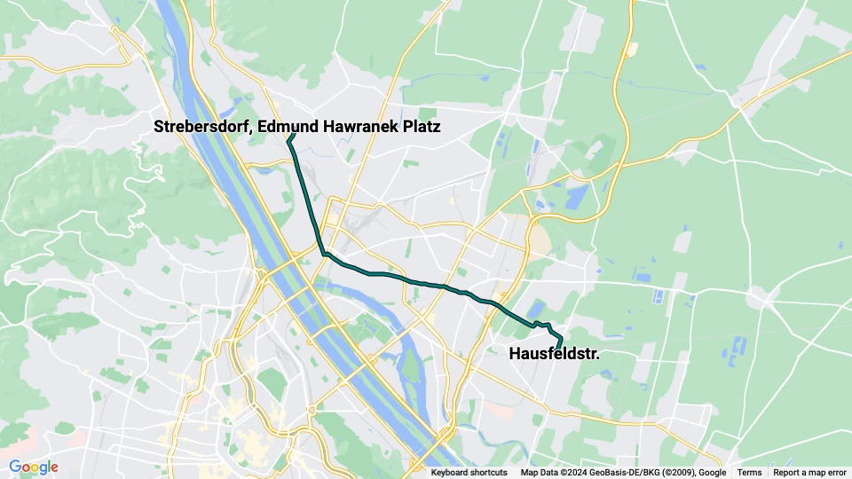 Vienna tram line 26: Hausfeldstr. - Strebersdorf, Edmund Hawranek Platz route map
