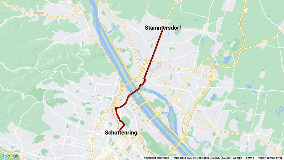 Vienna tram line 31: Stammersdorf - Schottenring route map