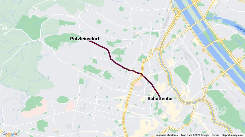 Vienna tram line 41: Schottentor - Pötzleinsdorf route map