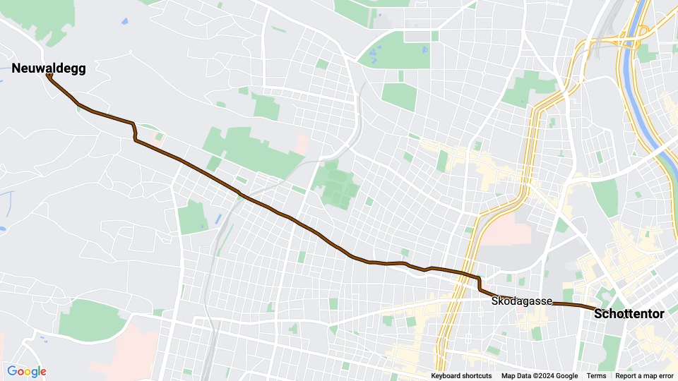 Vienna tram line 43: Schottentor - Neuwaldegg route map