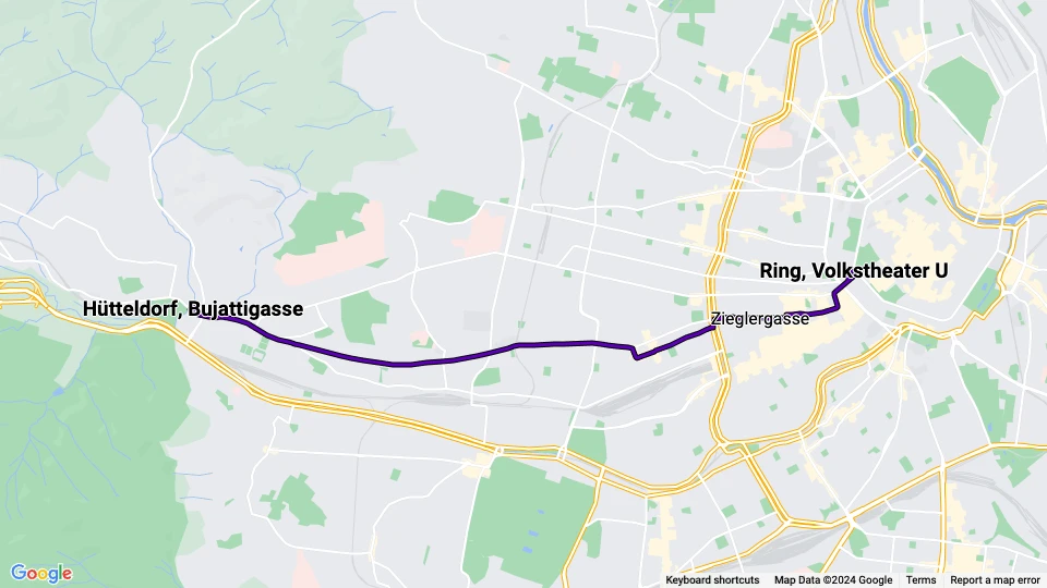 Vienna tram line 49: Ring, Volkstheater U - Hütteldorf, Bujattigasse route map