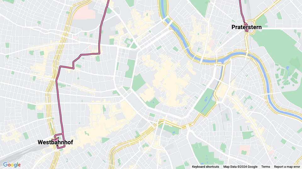 Vienna tram line 5: Praterstern - Westbahnhof route map
