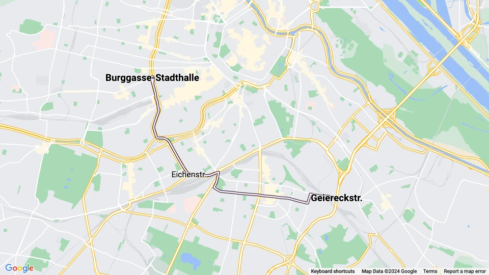 Vienna tram line 6: Burggasse-Stadthalle - Geiereckstr. route map