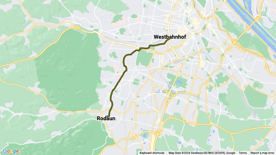 Vienna tram line 60: Westbahnhof - Rodaun route map