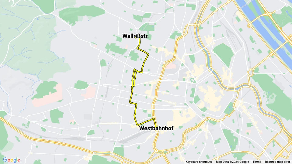 Vienna tram line 9: Westbahnhof - Wallrißstr. route map