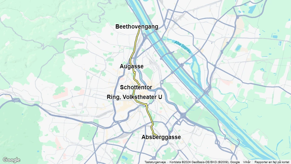 Vienna tram line D: Absberggasse - Beethovengang route map