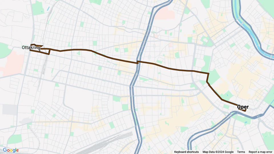 Vienna tram line J: Oper - Ottakring route map