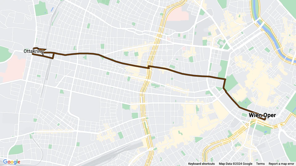 Vienna tram line J: Wien Oper - Ottakring route map