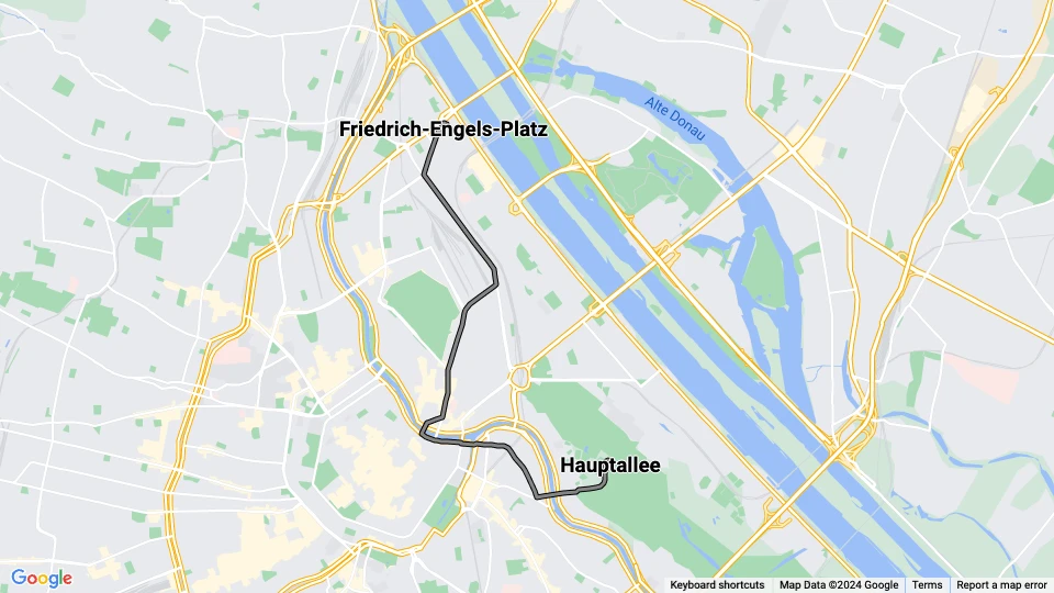 Vienna tram line N: Friedrich-Engels-Platz - Hauptallee route map
