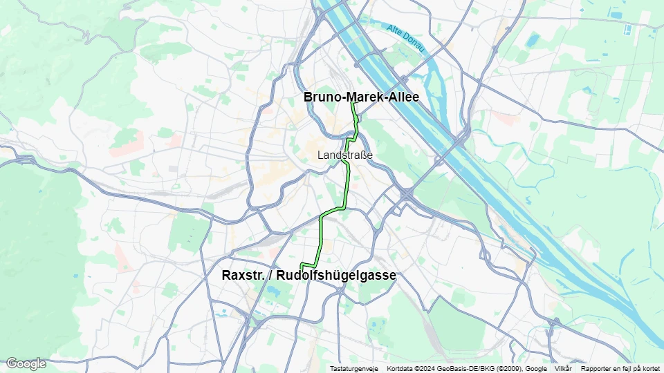 Vienna tram line O: Raxstr. / Rudolfshügelgasse - Bruno-Marek-Allee route map