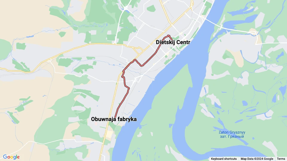Volgograd tram line 4: Dietskij Centr - Obuwnaja fabryka route map
