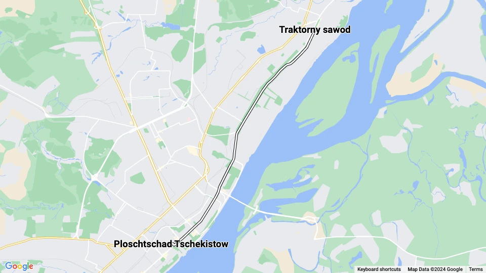 Volgograd tram line CT: Traktorny sawod - Ploschtschad Tschekistow route map