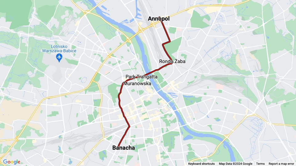 Warsaw tram line 1: Annopol - Banacha route map