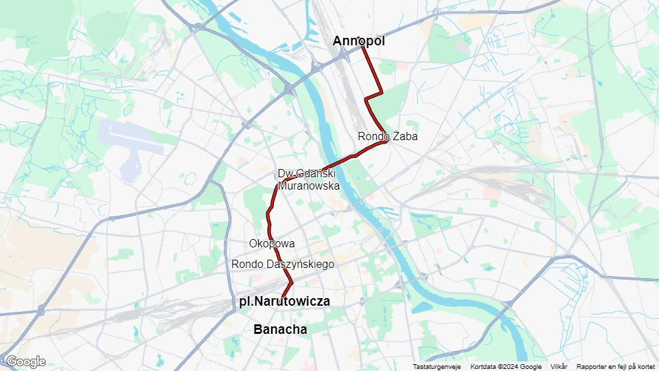 Warsaw tram line 1: Annopol - pl.Narutowicza route map