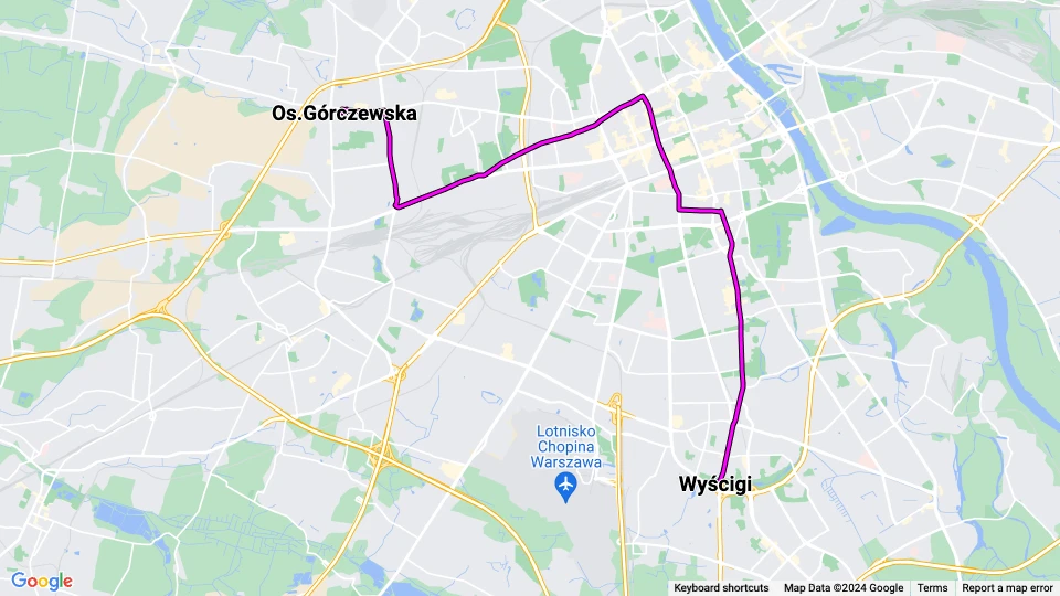 Warsaw tram line 10: Wyścigi - Os.Górczewska route map