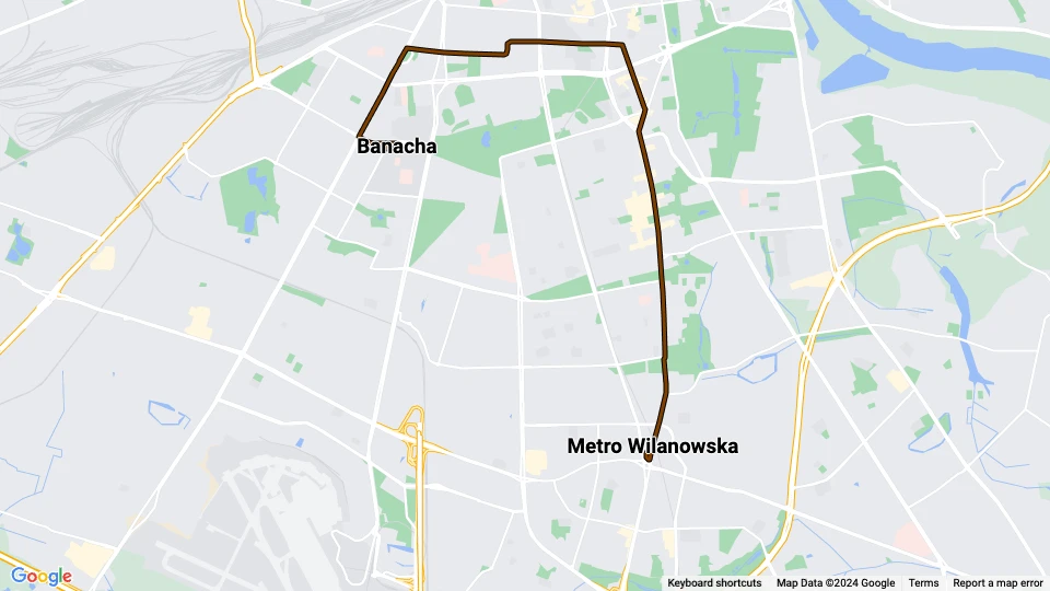 Warsaw tram line 14: Banacha - Metro Wilanowska route map
