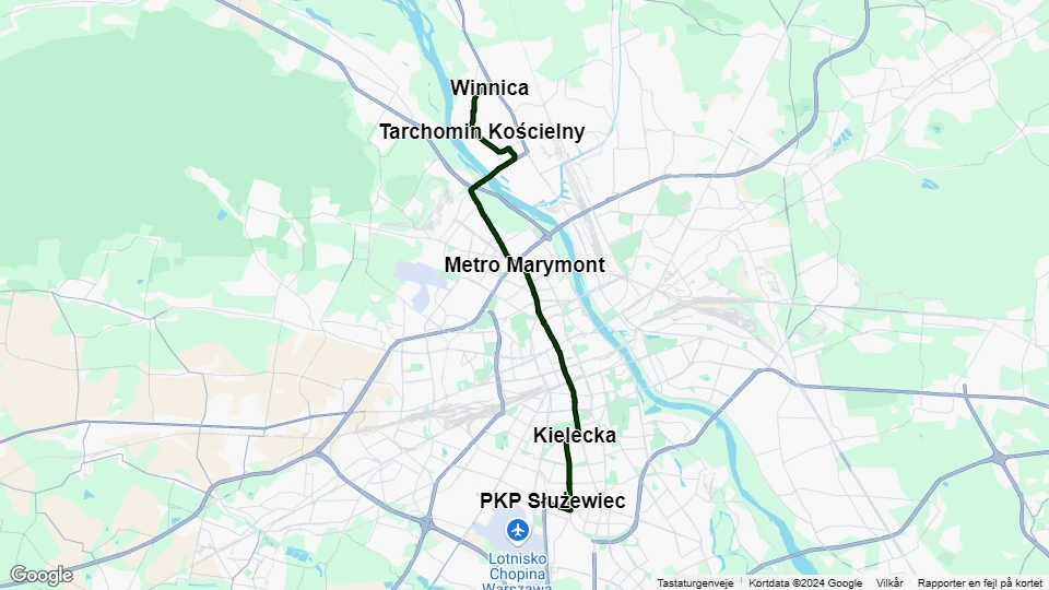 Warsaw tram line 17: PKP Służewiec - Winnica route map