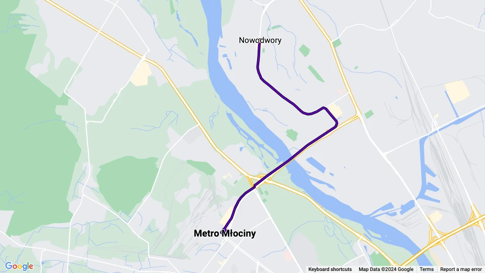 Warsaw tram line 2: Metro Młociny - Nowodwory route map
