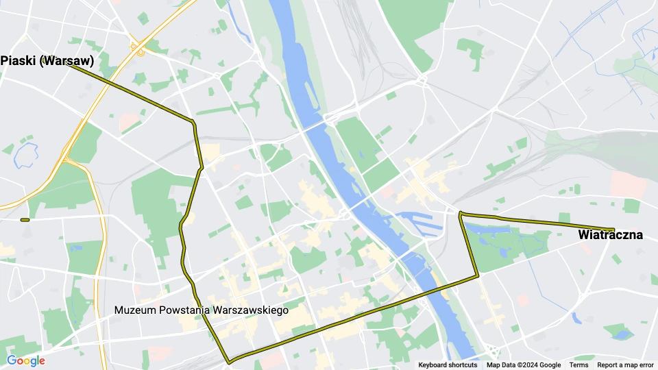 Warsaw tram line 22: Piaski (Warsaw) - Wiatraczna route map