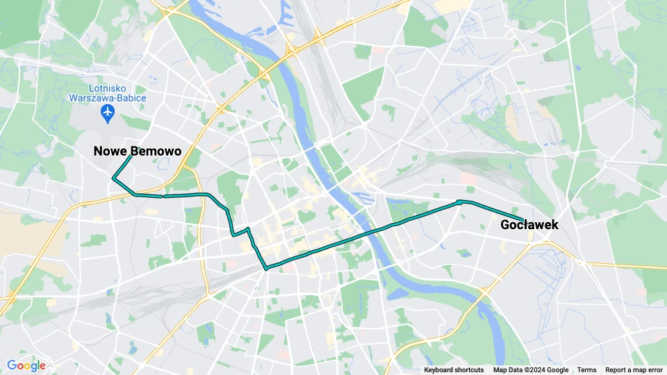 Warsaw tram line 24: Gocławek - Nowe Bemowo route map