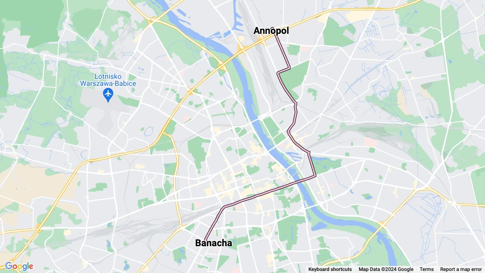Warsaw tram line 25: Annopol - Banacha route map