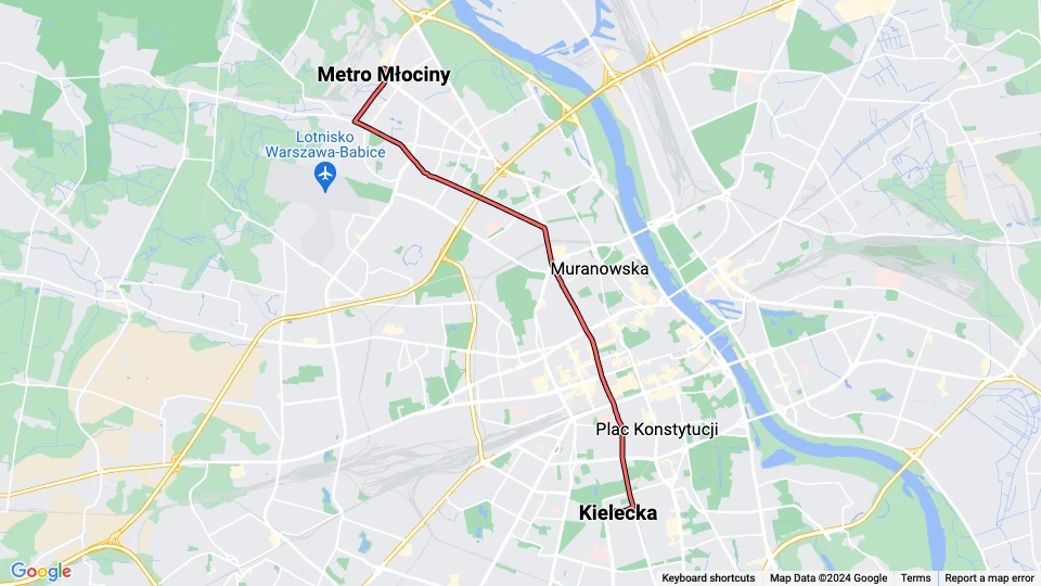 Warsaw tram line 33: Metro Młociny - Kielecka route map