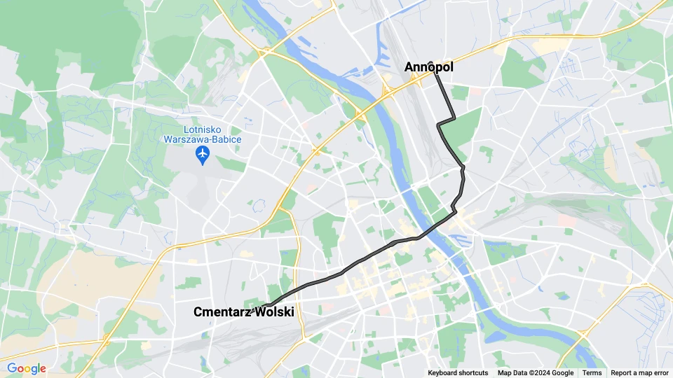 Warsaw tram line 34: Annopol - Cmentarz Wolski route map