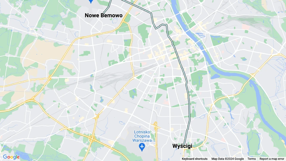 Warsaw tram line 35: Wyścigi - Nowe Bemowo route map