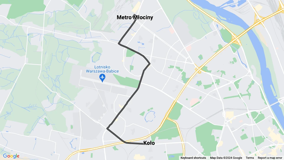 Warsaw tram line 5: Metro Młociny - Koło route map