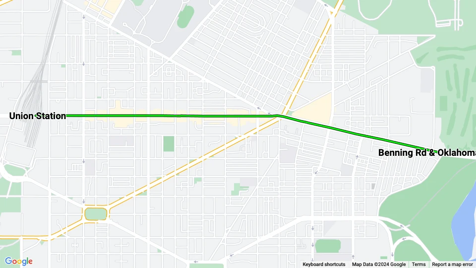 Washington, D.C. Streetcar: Benning Rd & Oklahoma Ave - Union Station route map
