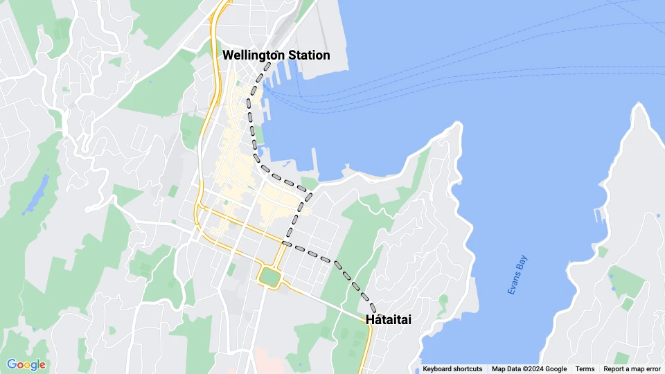 Wellington tram line Hataitai: Wellington Station - Hataitai route map