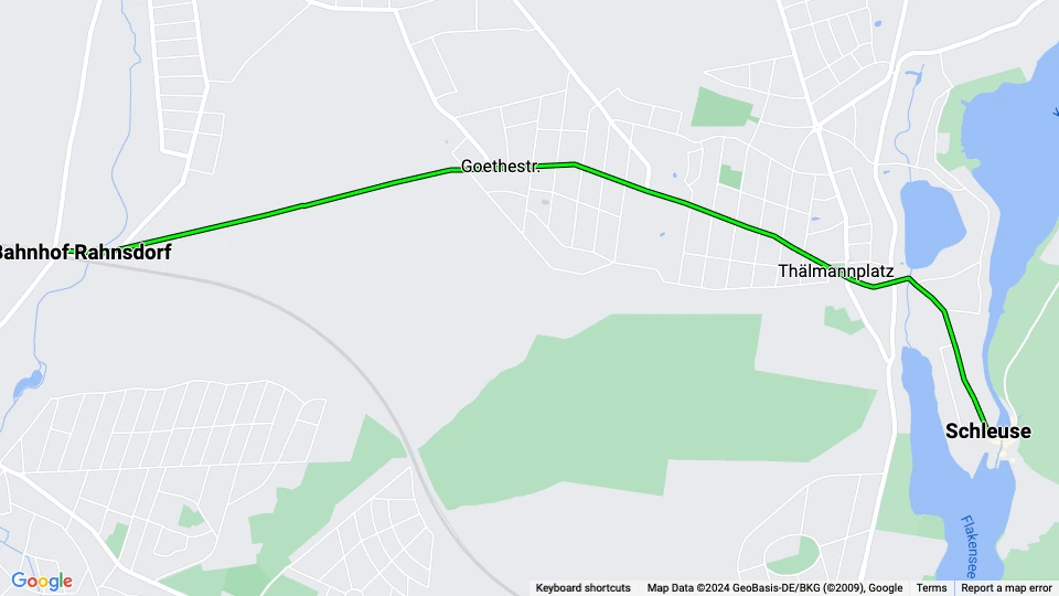 Woltersdorf museum line Tramtouren: S-Bahnhof Rahnsdorf - Schleuse route map