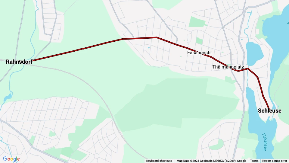 Woltersdorf tram line 87: Rahnsdorf - Schleuse route map