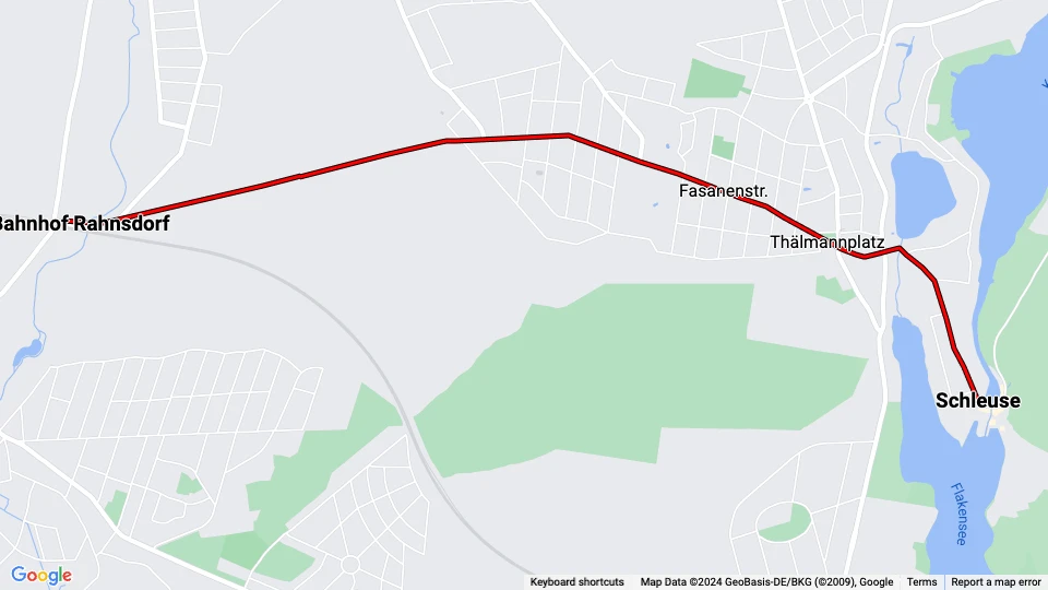 Woltersdorf tram line 87: S-Bahnhof Rahnsdorf - Schleuse route map
