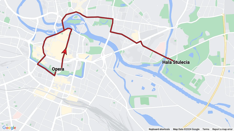 Wrocław museum line ZLT (Tramwajowa): Opera - Hala Stulecia route map