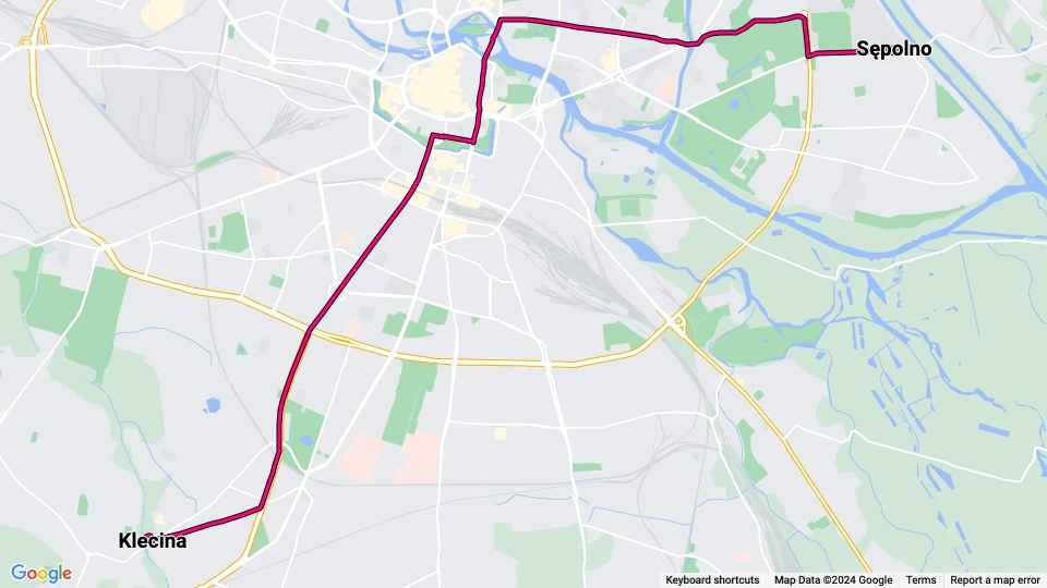Wrocław tram line 17: Sępolno - Klecina route map