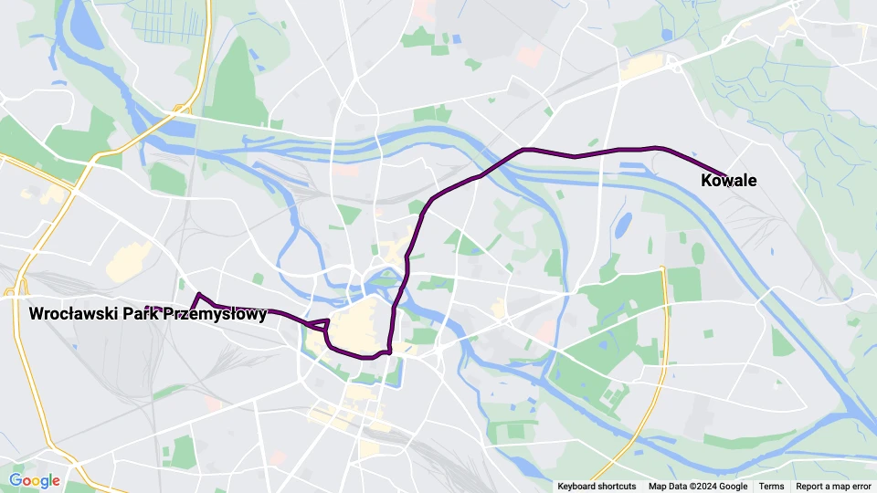 Wrocław tram line 23: Kowale - Wrocławski Park Przemysłowy route map
