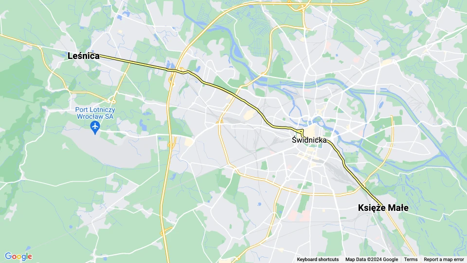 Wrocław tram line 3: Leśnica - Księże Małe route map