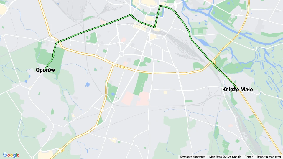Wrocław tram line 5: Księże Małe - Oporów route map