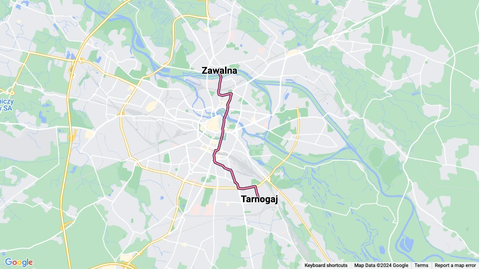 Wrocław tram line 8: Zawalna - Tarnogaj route map