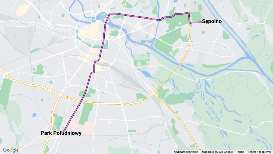Wrocław tram line 9: Sępolno - Park Południowy route map