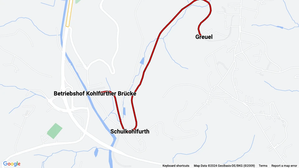 Wuppertal BMB: Betriebshof Kohlfurther Brücke - Greuel route map