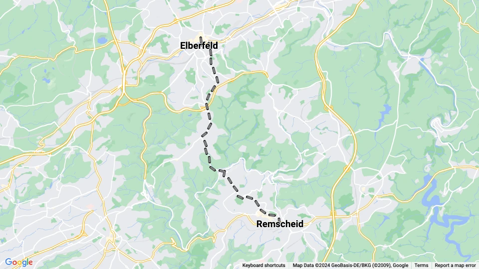 Wuppertal regional line 15: Remscheid - Elberfeld route map