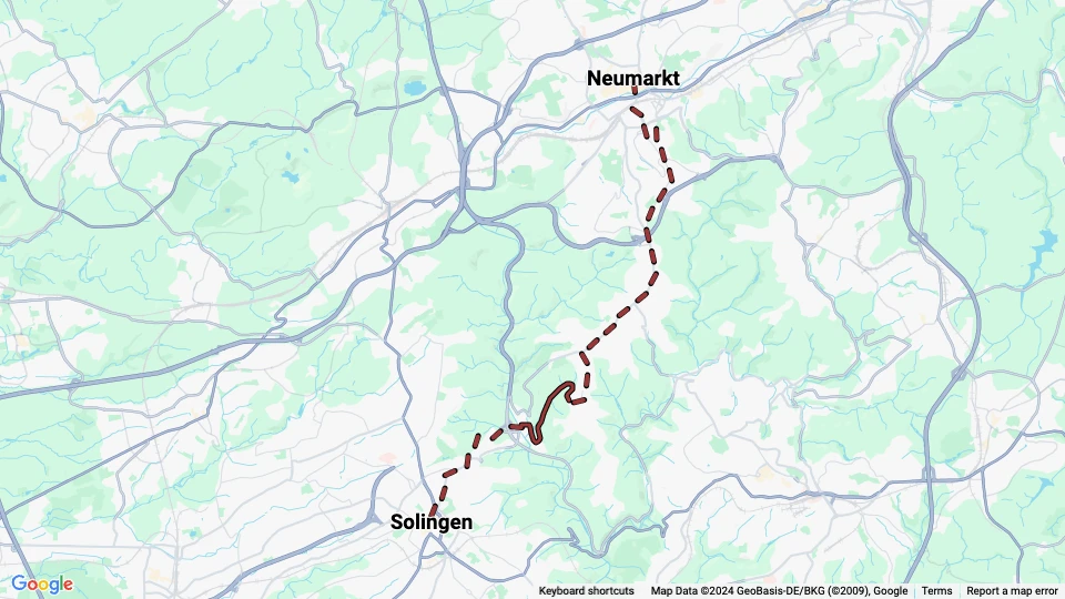 Wuppertal regional line 5: Neumarkt - Solingen route map