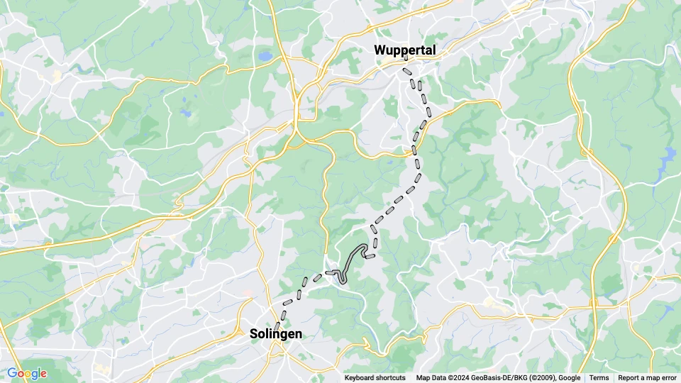 Wuppertal regional line 5: Wuppertal - Solingen route map