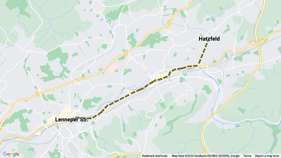 Wuppertal tram line 606: Hatzfeld - Lenneper Str. route map