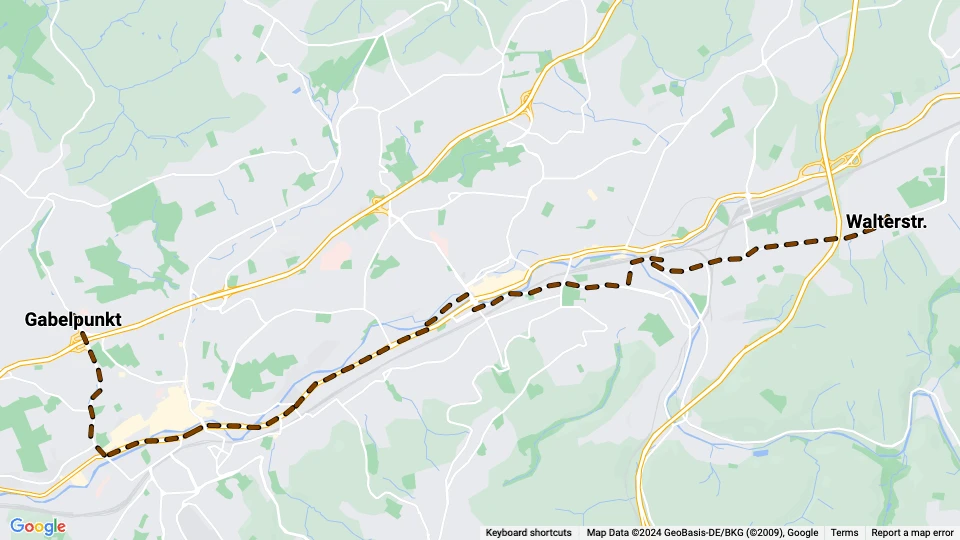 Wuppertal tram line 611: Walterstr. - Gabelpunkt route map