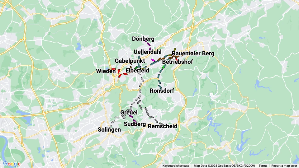 Wuppertaler Stadtwerke (WSW) route map