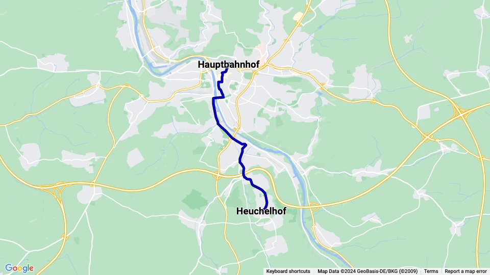 Würzburg extra line 3: Hauptbahnhof - Heuchelhof route map