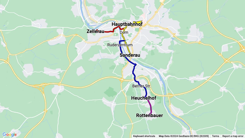 Würzburger Versorgung und Verkehr (WVV) route map